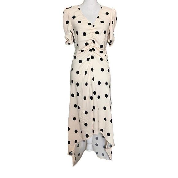 NEW A New Day Short Sleeve Midi Dress Cream Black Polka Dot Small - Picture 4 of 5